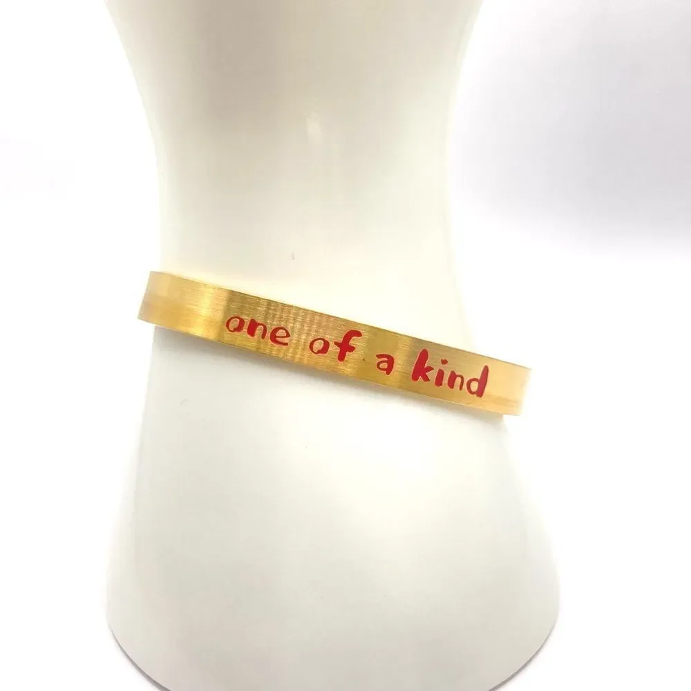 Minimalist gold one of a kind message cuff bracelet